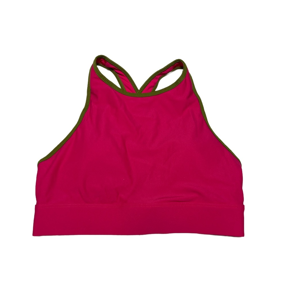 Fabletics Pink and Green Full Coverage Crossback Padded Sports Bra F2